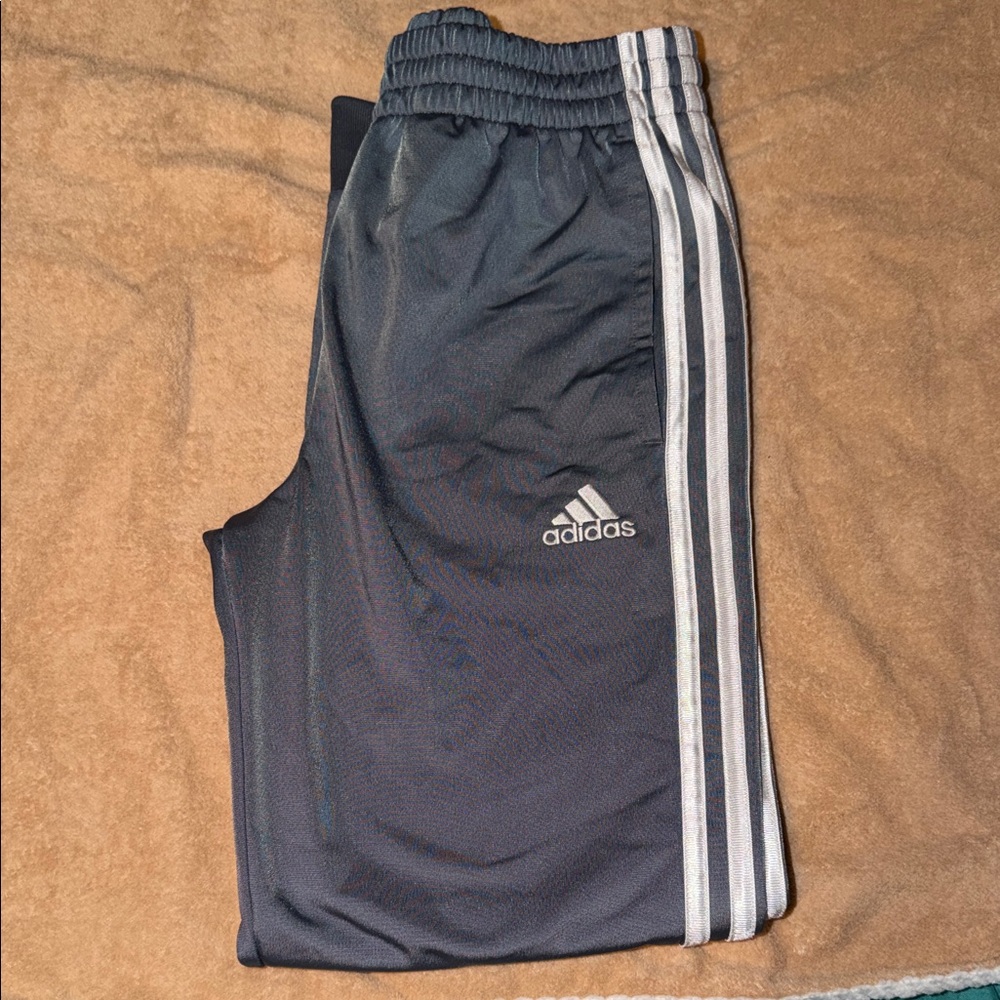 Adidas Kids Gray Joggers with White Stripes